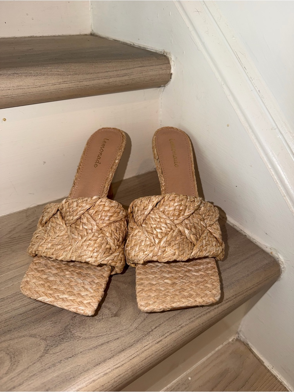 Fashion Nova Braided Straw Slide Sandals in Natural Tan